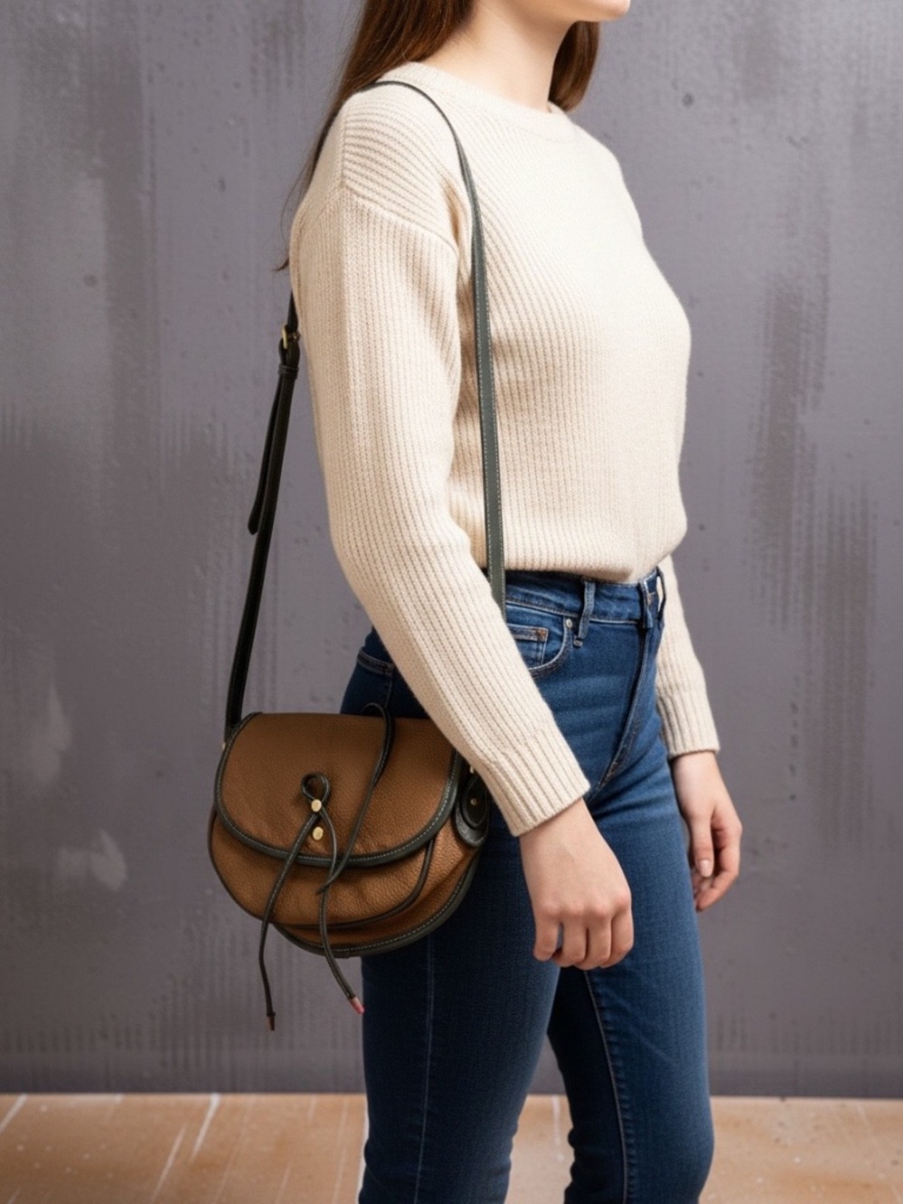 London Fog Brown Pebbled Leather Crossbody Bag